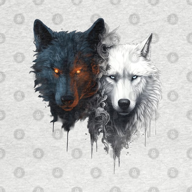 Black Wolf With White Wolf Tees Graphic Wolf Loves by The Full Moon Shop